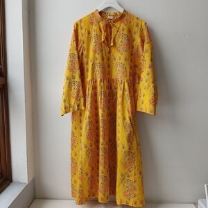 Toast 100% Cotton Midi Dress Gold Paisley Women's Medium